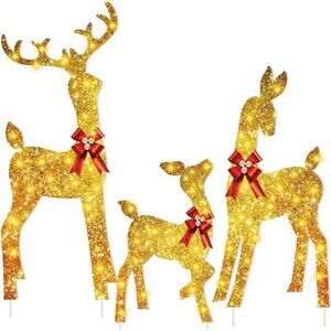 Lighted Christmas Deer Family Set, Christmas ELK Yard Sign Decor with LED Light